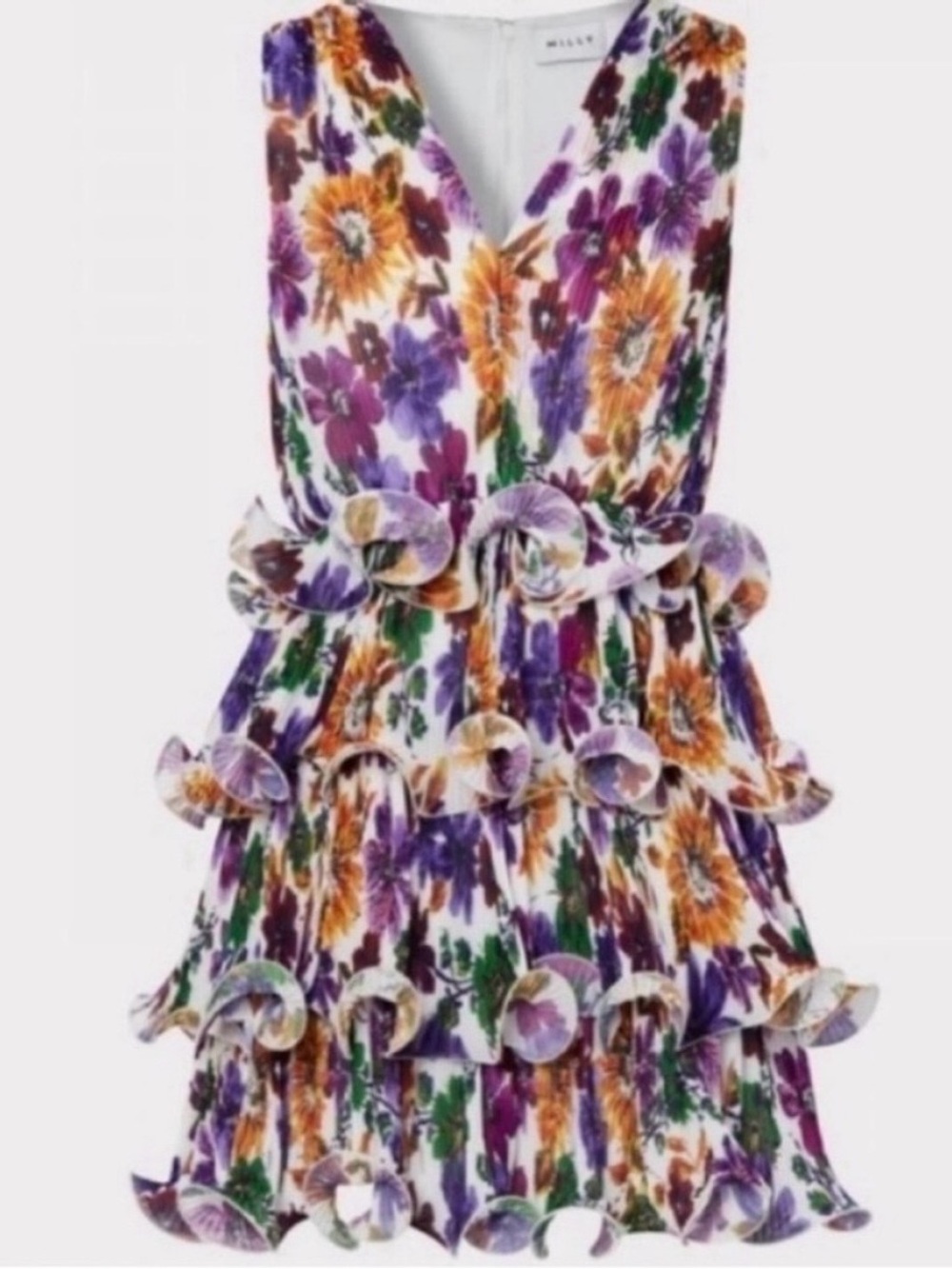 🩷💜💚 NWT! MILLY Gia Wildflower Garden Chiffon Tiered Dress- Size 12